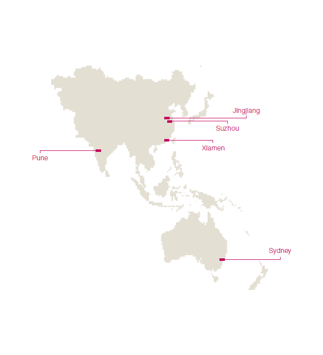 Production sites of the KION Group &ndash; Asia (world map)