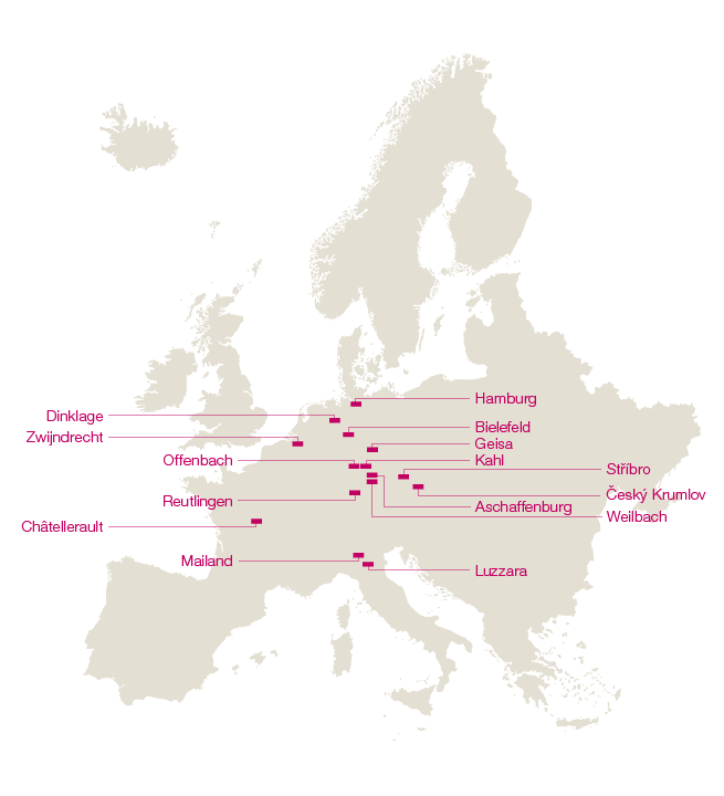 Produktionsstandorte der KION Group &ndash; Europa (Weltkarte)